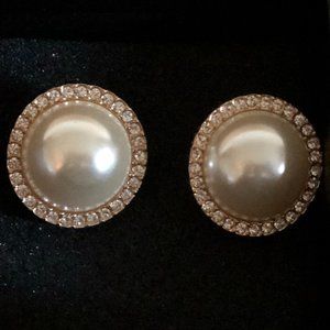 Rich Faux Pearl & Diamond Clip-on Earrings